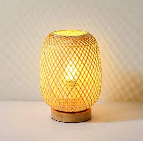 Miniatura 2 de Lámpara de mesa de escritorio de bambú con base de madera y exquisita pantalla de lámpara, ideal para combinar con cualquier decoración moderna