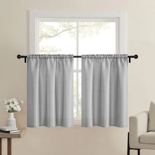 Miniatura 11 de Cortinas de baño gris de Home Queen con textura gofre para ventana de cocina pequeña, repelente al agua, bolsillo de barra, corta, 61 cm x 61 cm