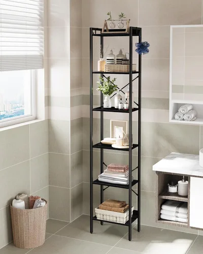 Miniatura 6 de Hzuaneri Estantería para libros, estantería industrial con 2 ganchos, organizador de almacenamiento para oficina en casa, sala de estar, dormitorio