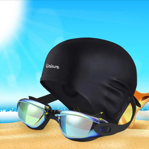 Miniatura 2 de Gafas de natación Juego de gorras de natación gafas de natación de silicona para adultos con gafas antivaho para nadar Colorido