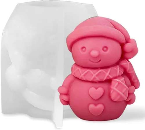 Miniatura 8 de Molde de silicona para sombrero de Navidad, corazón y muñeco de nieve, moldes de vela de oso de Navidad, muñeco de nieve para suministros de Estilo 3