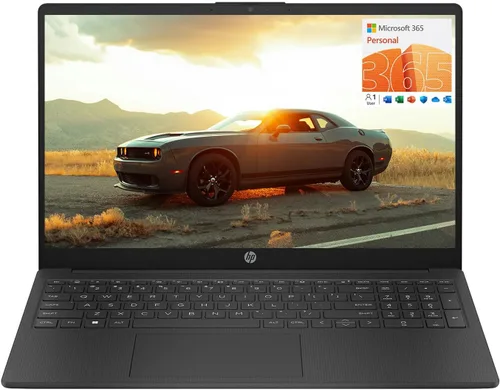HP Portátil de 15.6 pulgadas, pantalla HD, procesador Intel Quad-Core N200, 8 GB de RAM, 128 GB de almacenamiento, Wi-Fi 6, cámara web, HDMI, Negro