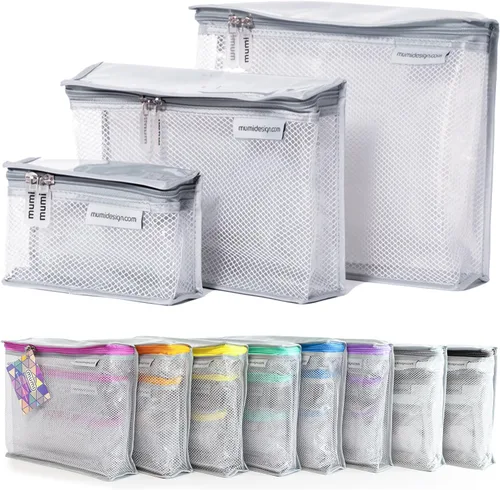 Miniatura 12 de MUMI Juego de 3 neceseres de viaje – Bolsas de aseo resistentes al agua para mujeres y hombres – Bolsas transparentes para artículos de tocador