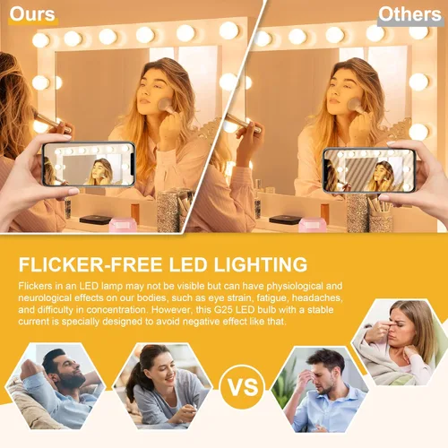 Miniatura 4 de Cotanic foco LED G25 para tocador 2700K blanco cálido, focos esféricos para espejo de baño 500LM, base E26 roscada 5W 60W equivalente a