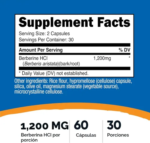 Miniatura 2 de Nutricost Berberina HCl 1200 mg, 60 cápsulas vegetarianas, sin gluten y sin OMG