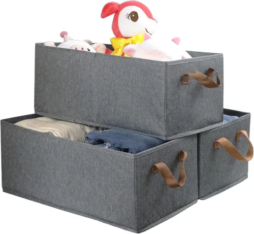 Miniatura 5 de Fordonral Paquete de 3 contenedores de almacenamiento de gran capacidad, sistema organizador de armario, cajas de almacenamiento plegables