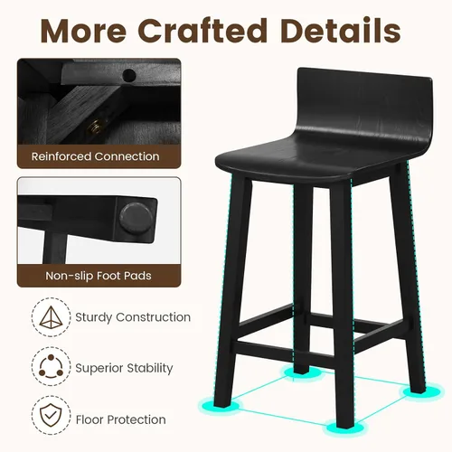 Miniatura 6 de Giantex Juego de 2 taburetes de bar de 24.5 pulgadas, taburetes de bar de altura de mostrador con respaldo bajo y reposapiés, sillas de comedor