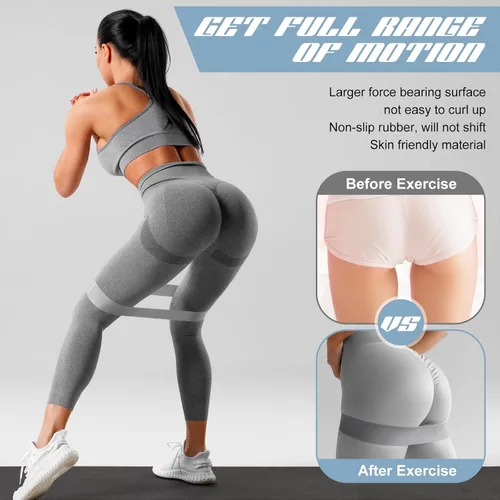 Miniatura 5 de Hollowfly 12 bandas de ejercicio de látex para entrenamiento de glúteos, bandas de ejercicio elásticas antideslizantes para piernas, sentadillas
