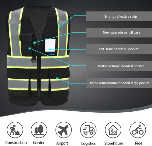 Miniatura 5 de AYKRM Chaleco de Seguridad de Construcción Personalizado con Logotipo Impreso de Alta Visibilidad Reflectante de 2 Tonos
