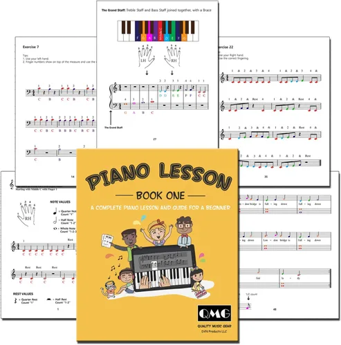 Miniatura 4 de QMG Tabla de notas para piano y teclado y notas completas a color, lección de música de piano y libro guía 1 y libro 2 para niños y principiantes