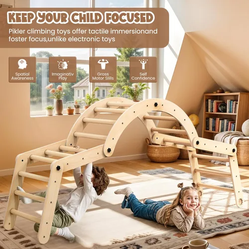 Miniatura 4 de Norbee Pikler - Juego de triángulos plegables de madera para niños pequeños, juguetes de escalada para interiores, parque infantil, gimnasio