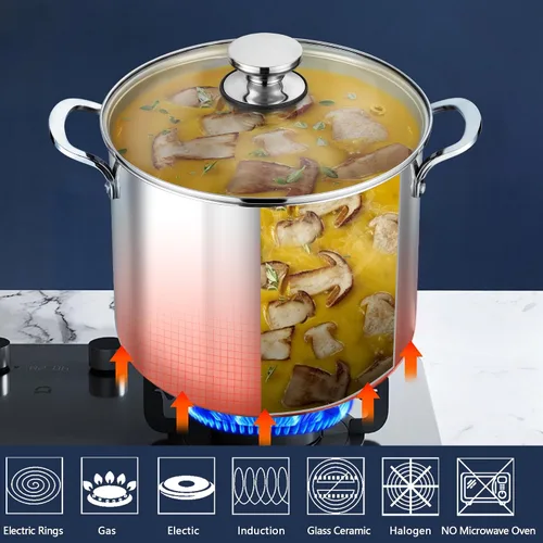 Miniatura 5 de P&P CHEF Olla de acero inoxidable de 8 cuartos con tapa, olla grande para cocinar sopa de pasta, utensilios de cocina para estufas eléctricas de gas