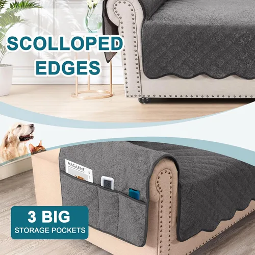 Miniatura 4 de Turquoize Fundas de sofá impermeables para perros, fundas protectoras para mascotas, fundas de sofá lavables con bolsillo lateral para sofá de 3