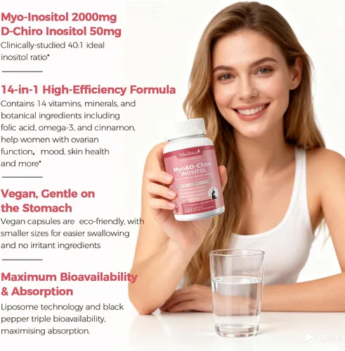 Miniatura 5 de Mulittea Suplemento de Myo-Inositol y D-Chiro para Mujeres - Inositol Liposomal 14-en-1 con Ácido Fólico, Omega-3 y Multivitaminas para Equilibrio