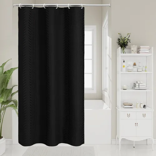 Cortina de ducha con patrón en relieve 3D, simple y elegante, cortina de ducha vintage para baño, cortinas de ducha de tela impermeable con ganchos,