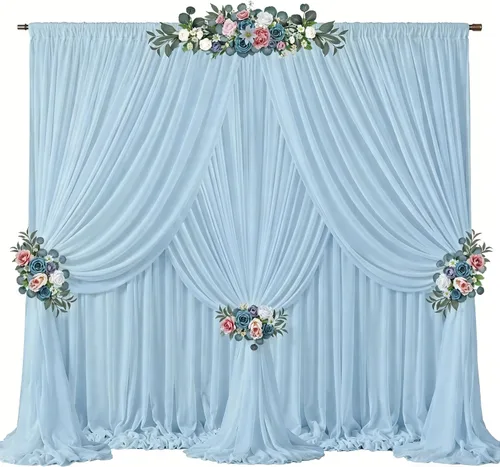 Miniatura 13 de Cortinas de fondo azul bebé de 10 pies x 10 pies, tela de gasa chiffon transparente sin arrugas, tela de fondo fotográfico drapeada para arco