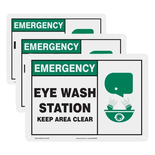 Miniatura 7 de Accuform Signs MFSD928VP Señal de seguridad de plástico, leyenda "EMERGENCY EYE WASH STATION KEEP AREA CLEAR" con gráfico, 7" de longitud x 10
