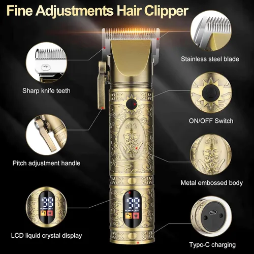 Miniatura 2 de Qreeyx Cortadora de pelo profesional inalámbrica para hombres – Cortadora de pelo Zero Gap T-Blade Trimmer Eléctrica de lámina y recortadora de pelo