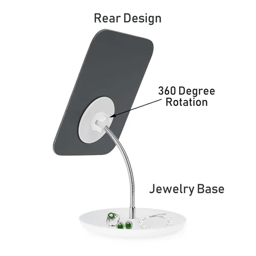 Miniatura 10 de LFOYOU Espejo de tocador de mesa con soporte, espejo de maquillaje para escritorio, cuello de cisne flexible ajustable, rotación de 360°, plegable