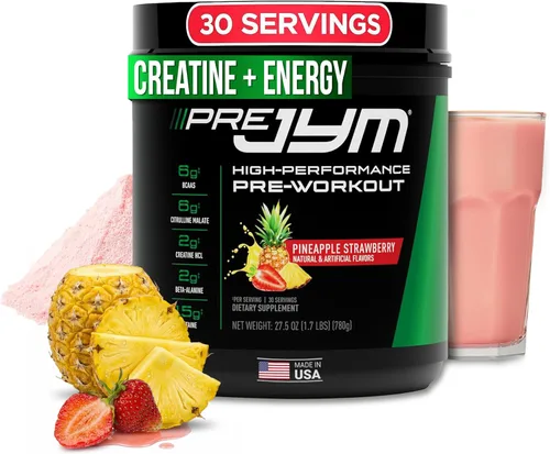 JYM Supplement Science Pre JYM Polvo para antes del ejercicio de Piña y Fresa para Hombres y Mujeres, BCAAs, Nootrópicos, Creatina HCI, Citrullina,
