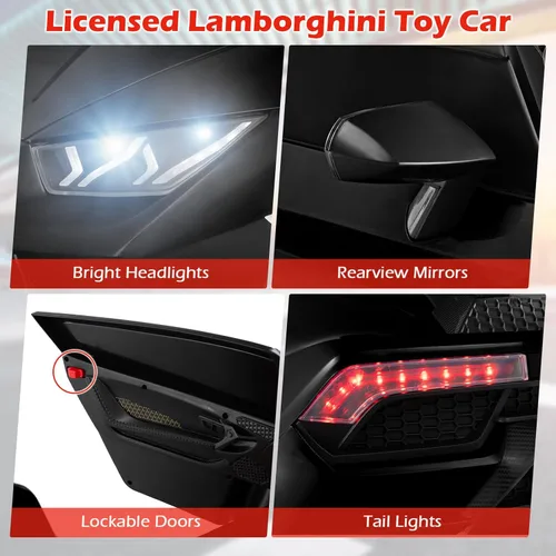 Miniatura 9 de Costzon Lamborghini con licencia. Auto de batería de 24V y 4WD de 2 plazas para niños con control remoto, vehículos eléctricos con luces LED