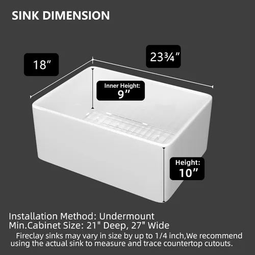 Miniatura 2 de Miuara Fregadero de Granja de 24 Pulgadas – Fregadero de Cocina Pequeño con Delantal Frontal de Montaje Inferior Reversible 24"x18"x10", Estilo Casa