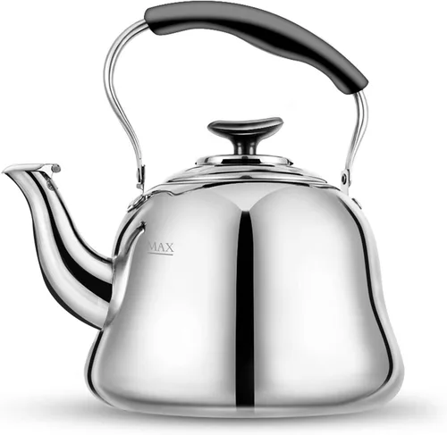Hervidor de Té para Estufa Silbante Clásico AMFOCUS, Hervidor de Té de Acero Inoxidable con Asa Plegable Resistente al Calor y Acabado Espejo, 2