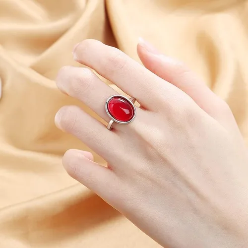 Miniatura 4 de Anillo ovalado de plata de ley 925, granate rojo, piedra natal, piedra natal, talla brillante, circonita cúbica, color rubí, anillo de regalo
