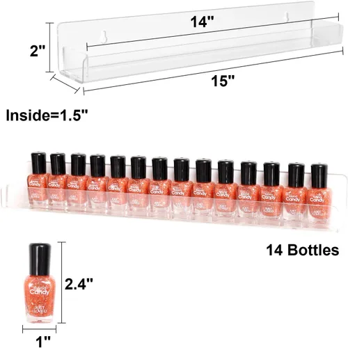 Miniatura 2 de BTremary - Estante para esmaltes de uñas de 15" montado en pared, acrílico, organizador y almacenamiento de pinturas en gel con tapas de extremo