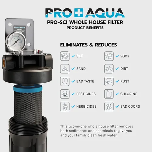 Miniatura 2 de PRO+AQUA PRO-SCI - Sistema de filtro de agua con infusión de carbono de una sola etapa para toda la casa con manómetro Elimina el 99% del cloro