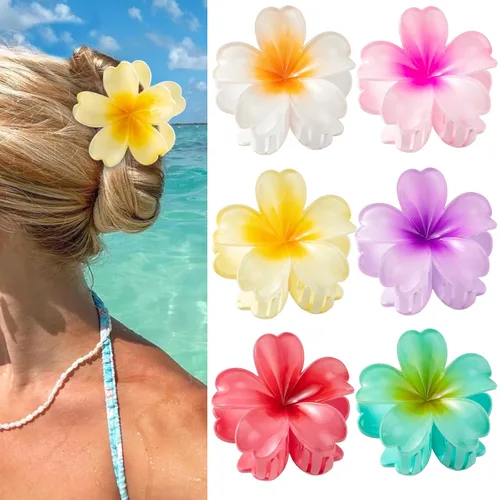 6 pinzas para el cabello de flores para mujer, pinzas de pelo de flores hawaianas, pinzas de hibisco hawaiano para cabello fino y grueso, fuerte