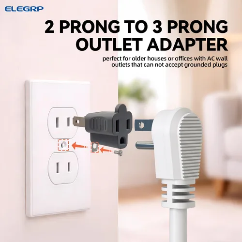 Miniatura 5 de ELEGRP Adaptador de 2 a 3 puntas, paquete de 2, gris - Adaptador de enchufe de conexión a tierra polarizado, certificación ETL