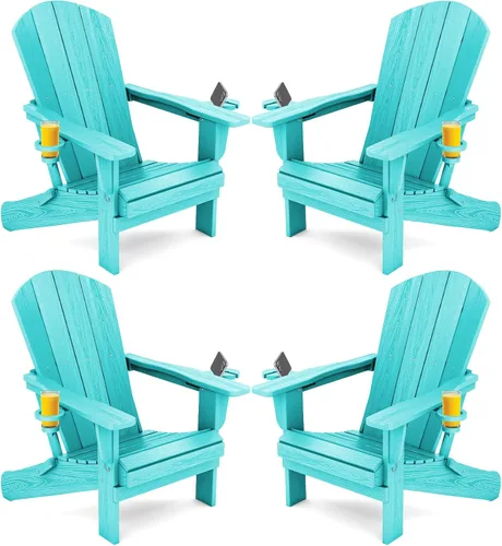 Miniatura 14 de SERWALL Silla Adirondack con portavasos – Juego de 2 sillas Adirondack compuestas para exteriores de polietileno de alta densidad para todo