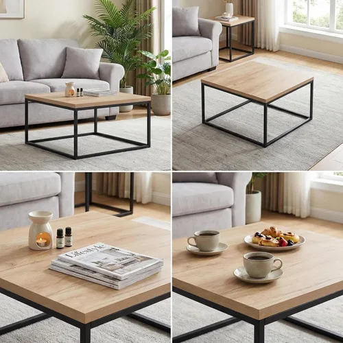 Miniatura 5 de CENSI - Mesa de centro cuadrada de roble natural de 30 pulgadas Extra Thick 1.2" Honey-comb Wood Top, Minimalist Modern Industrial, Cocktail