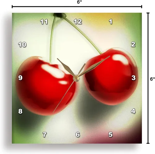 Miniatura 9 de 3dRose DPP_53520_1 Reloj de pared con diseño de cerezas rojas y frutas, 10 x 10 pulgadas