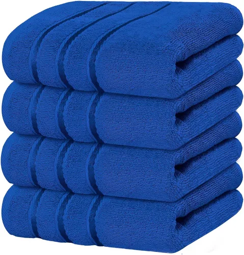 Miniatura 10 de Juego de 4 toallas de mano de lujo para baño, 100% algodón hilado en anillo de 600 GSM, suaves y absorbentes, rayas de viscosa, 16 x 28 pulgadas