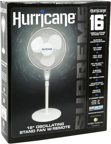 Miniatura 9 de Hurricane Ventilador de pedestal oscilante para el hogar y el dormitorio, 16 pulgadas supremo, blanco, ventilador eléctrico portátil de pie