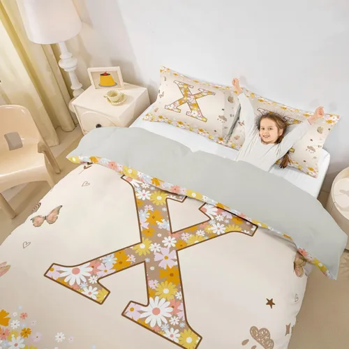 Miniatura 14 de Erosebridal Groovy - Juego de ropa de cama con inicial B de flores de los años 60S y 70S, funda de edredón floral vintage, juego de cama retro