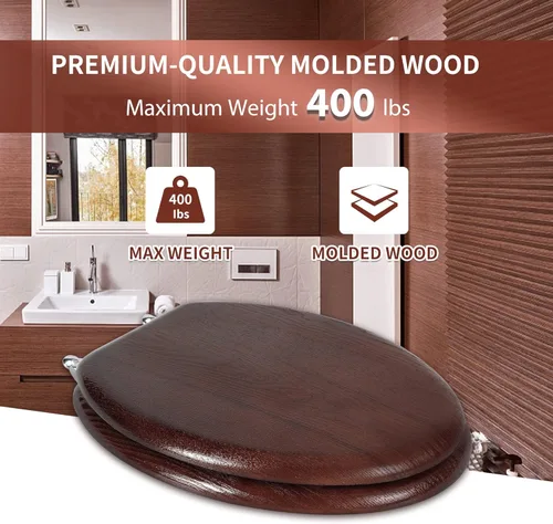 Miniatura 3 de Angel Shield - Asiento para inodoro de chapa de madera natural con bisagras de metal, fácil de limpiar, antiarañazos, estándar americano
