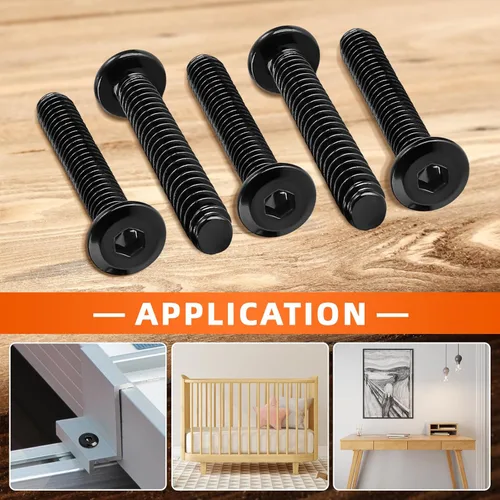 Miniatura 5 de Tornillos avellanados de cabeza plana M8-0.049 x 1.575 in para muebles, silla, mesa, escritorio, cuna, acero al carbono, óxido negro, totalmente