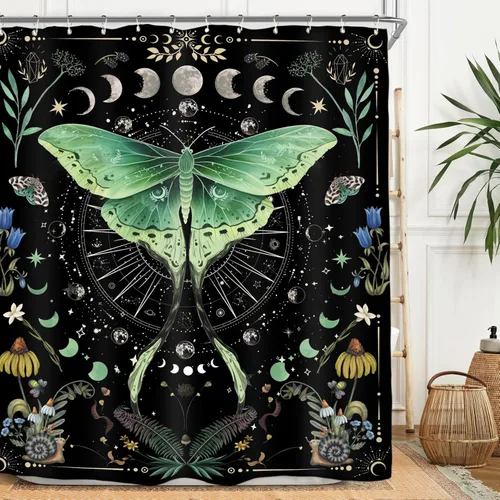 Miniatura 11 de Miyotaa - Juego de cortinas de ducha con fase lunar celestial, diseño de luna iluminada, gótico, zodiacal, astrología, tarot, bruja, de poliéster