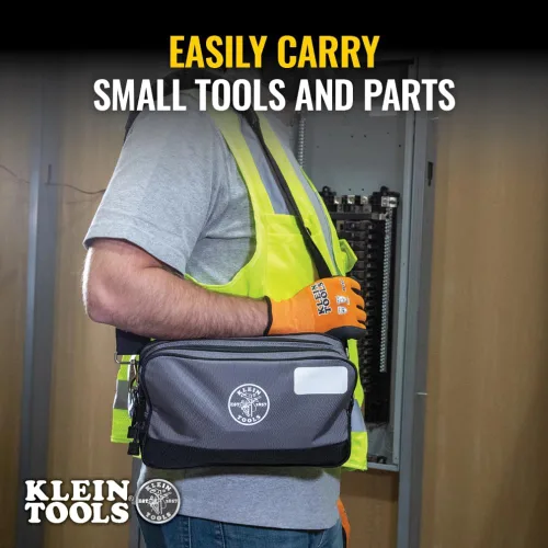 Miniatura 4 de Klein Tools Bolsa de herramientas, compartimentos dobles, organizador de bolsas de herramientas de alta resistencia, bolsa multiusos Gris