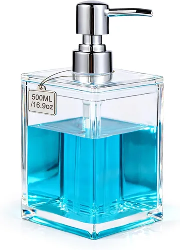 Miniatura 8 de LGURT Dispensador de jabón acrílico transparente cuadrado de 10.1 fl oz con bomba, dispensador de jabón de manos compacto recargable para encimera