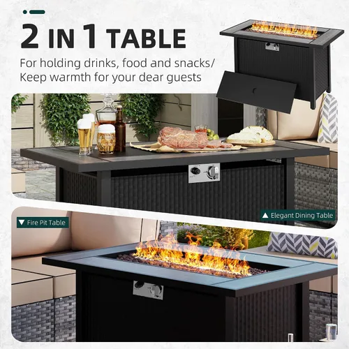 Miniatura 3 de Mesa para fogata de propano de 44 pulgadas, mesa rectangular de gas para exteriores de 50,000 BTU con tapa, cubierta impermeable, mesa rectangular