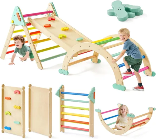 Miniatura 7 de Tiny Land Pikler - Juego de triángulos 7 en 1 plegable Montessori para niños pequeños, juguetes de escalada para interiores, parque infantil