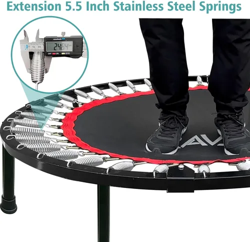 Miniatura 12 de RAVS Mini Trampolín para Niños y Adultos de 40"/48" Plegable de Fitness Reboteador Trampolín para Niños con Manija Ajustable en Altura de 5 Niveles