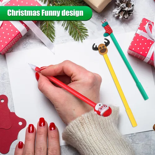 Miniatura 2 de 36 herramientas de escritura de tinta de gel de Navidad a granel, personajes divertidos de dibujos animados, Papá Noel, muñeco de nieve, árbol
