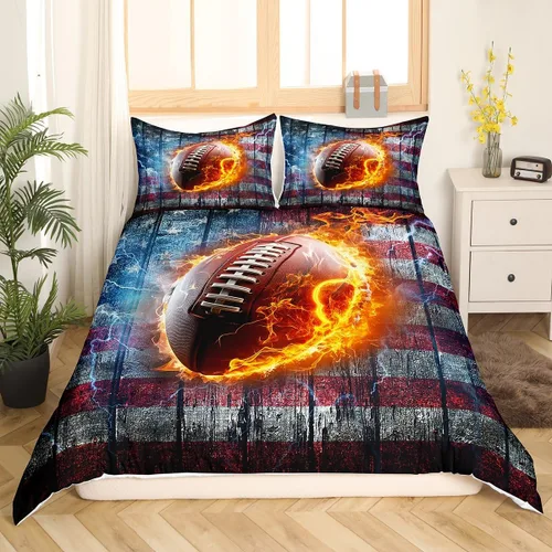 Miniatura 4 de Juego de funda de edredón para niños de fútbol americano, tamaño individual, juego de ropa de cama de fútbol de rugby de llama, decoración