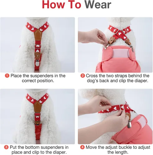 Miniatura 6 de Pet Soft Tirantes para perras, 2 piezas de tirantes para pañales para perros, falda de vestido, pañales (corazones lindos, M/L)