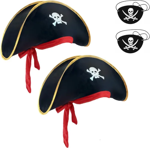 M&G House Sombreros de pirata de Halloween Caribbean Black Pirate Cap Pirata Accesorios Divertidos Sombrero de Fiesta Disfraz Adulto Niño